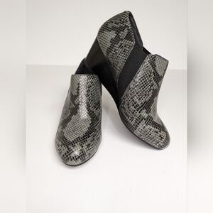 Women's Grey Snake-Print Wedge Booties